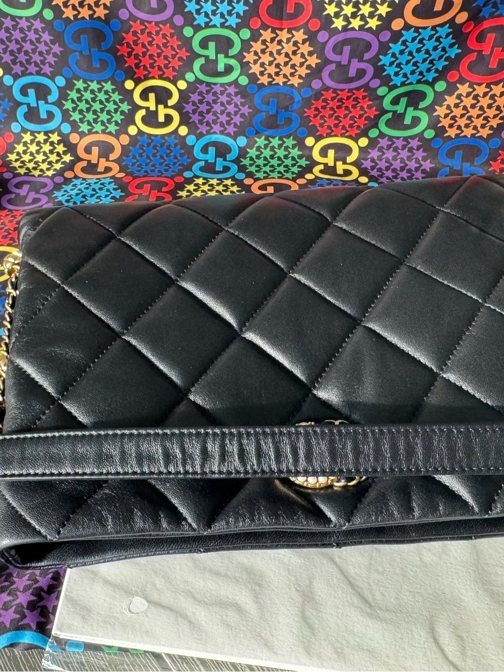 CHANEL Black Quilted Crossbody with Gold Hardware